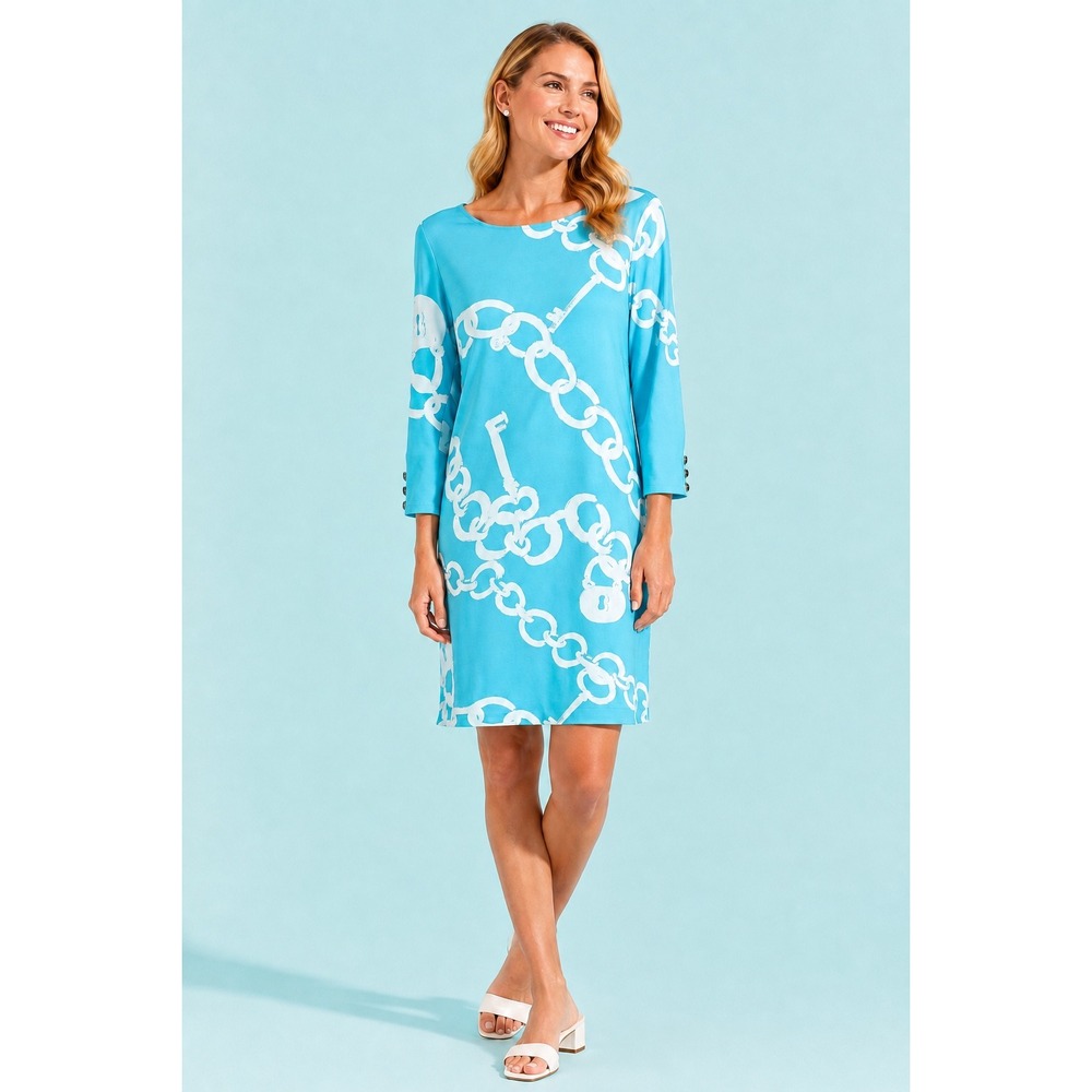 Lilly Pulitzer Jonah Dress Women XL Blue Ball and Chain Boho Shift Beach Preppy
